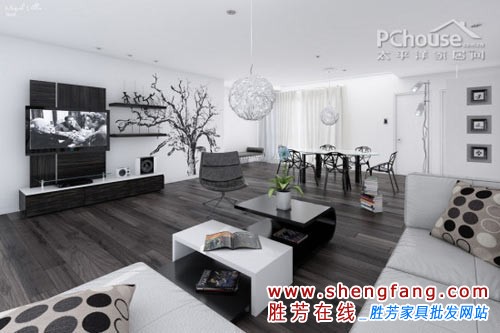 大居室黑白色调装修设计