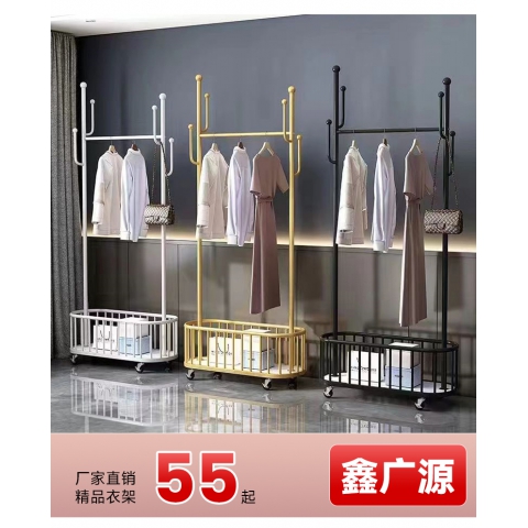 胜芳家具批发厂家直销促销特价爆款活动衣架落地卧室挂衣架可移动带轮家用室内网红轻奢晾衣架简易衣帽架鑫广源