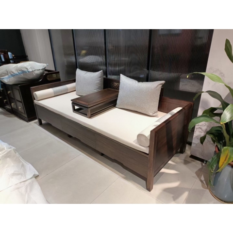 南美胡桃木新中式实木罗汉床储物小户型茶桌椅组合两用纯客厅沙发