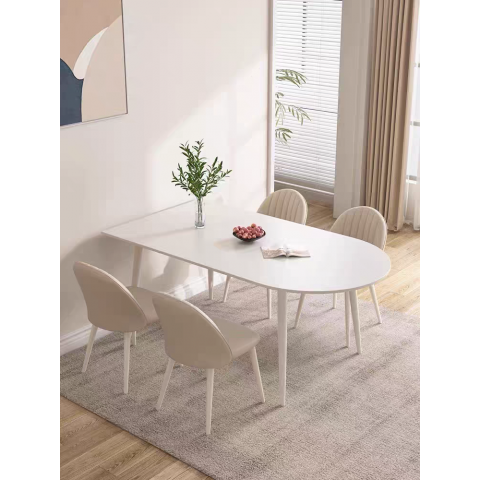 奶油风岩板餐桌现代简约岛台餐桌椅组合一体轻奢家用小户型饭桌