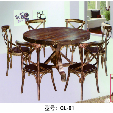 胜芳餐桌椅批发商用饭店餐厅工业风铁艺桌子 主题复古式桌椅 铁艺靠背椅 饭店火锅店快餐店餐桌餐椅组合 小吃店餐桌椅组合  强利家具批发