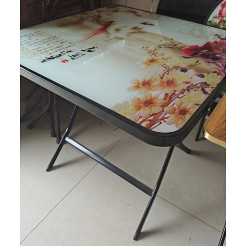 胜芳折叠桌批发 3D玻璃面饭桌 餐桌 家用简易圆桌 轻奢圆桌  户外便携摆摊折叠桌 租房小户型方桌子 玻璃桌 风雨家具