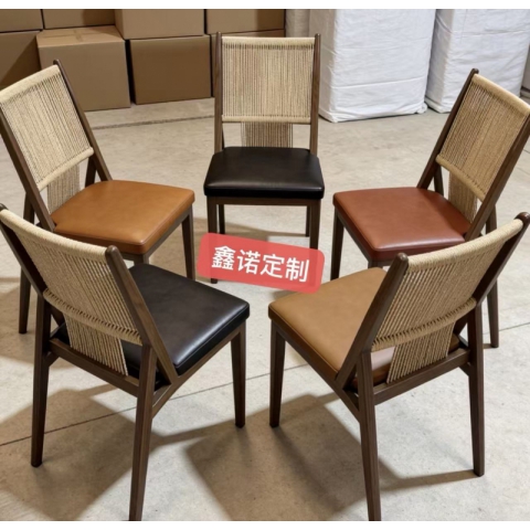 胜芳餐椅批发 田野风 藤椅 家用软包椅 靠背编绳椅 客厅 餐椅 酒店椅 咖啡厅椅子 鑫诺简森家具