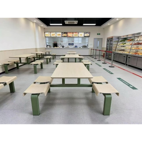 胜芳连体餐桌椅批发 食堂餐桌 食堂连体桌椅 快餐桌椅 四腿连体桌 四连体 学生餐桌椅 万拓家具