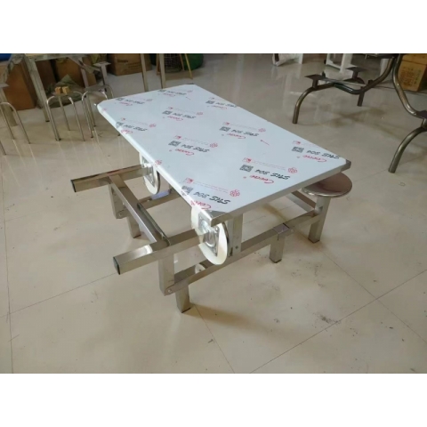 胜芳连体餐桌椅批发 食堂餐桌 食堂连体桌椅 快餐桌椅 四腿连体桌 四连体 学生餐桌椅 万拓家具
