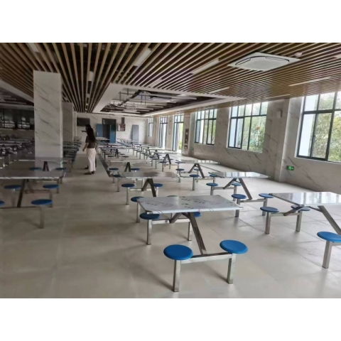 胜芳连体餐桌椅批发 食堂餐桌 食堂连体桌椅 快餐桌椅 四腿连体桌 四连体 学生餐桌椅 万拓家具